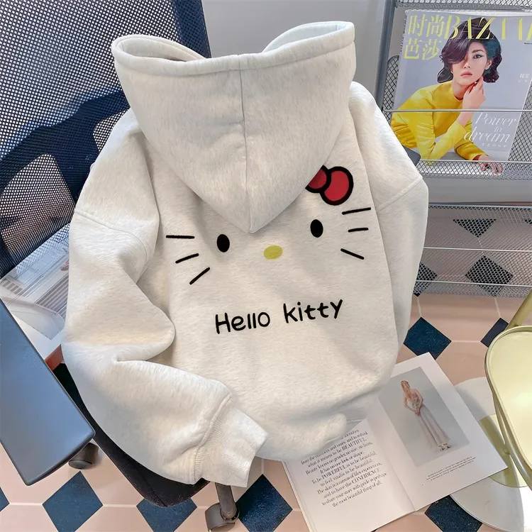 日系学院风可爱kitty猫连帽卫衣女初中生秋冬超好看洋气减龄外套