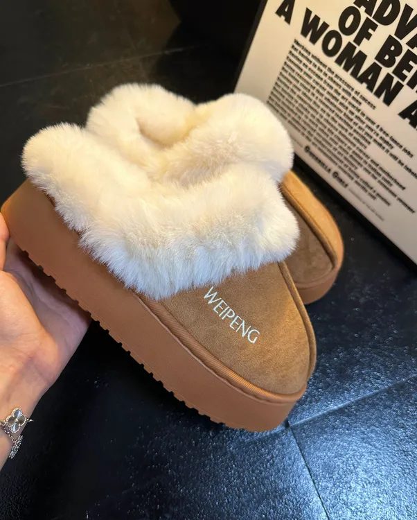 【原版】美拉德毛毛拖鞋时尚家百搭居雪地靴外穿厚底软底拖鞋棉拖鞋