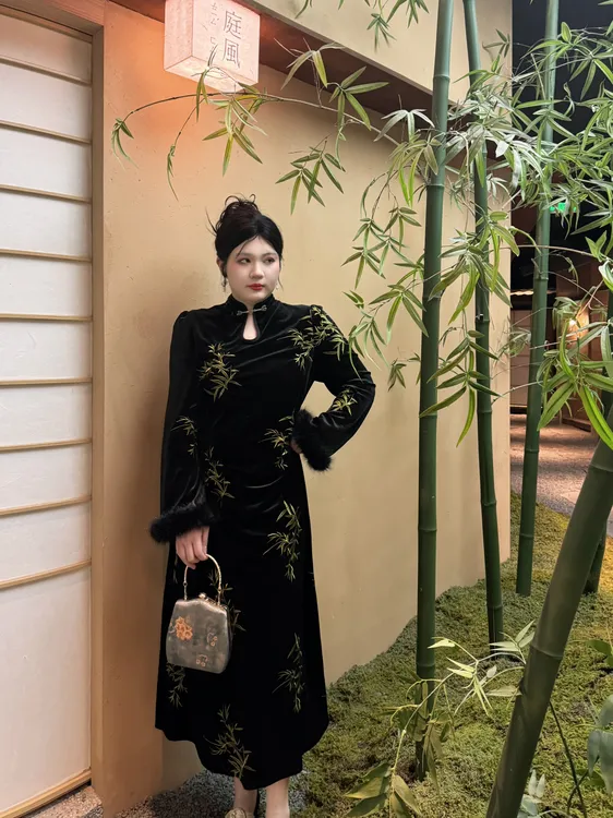 【爆款王见】哒头【竹枝词】新中式微胖大码2024新款显瘦加厚连衣裙女