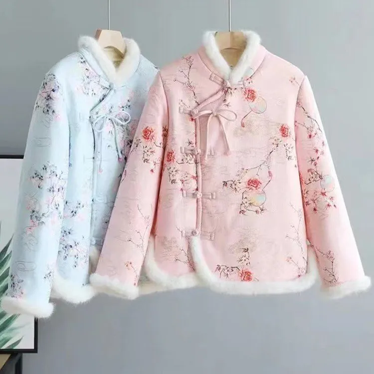 2023洋气国风中式棉袄新款加绒加厚冬季棉衣中国风盘扣棉服外套