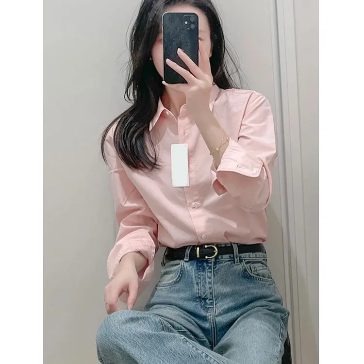 法式气质polo领粉色衬衫女2025设计感小众春季新款时尚长袖防嗮衣