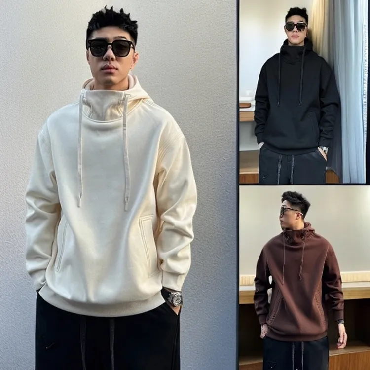 卫衣男2024春秋新款美式重磅连帽卫衣男高领时尚百搭宽松落肩上衣