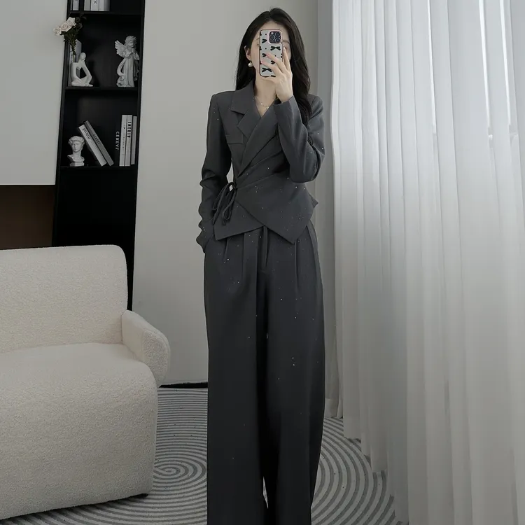 拉夏贝尔2025春季新气质时尚流行小香西装上衣+裤子 10125 LSC