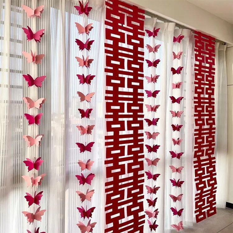 婚房布置长条喜字贴纸囍字套装男方女方蝴蝶拉花卧室客厅装饰结婚