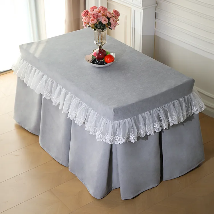 灰色纯蕾丝加绒加厚烤火罩长方形内胆可拆卸电烤炉罩可机洗茶几罩