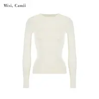 Misi,Camii早秋新款女百搭小众设计感圆领羊毛长袖打底衫修身内搭