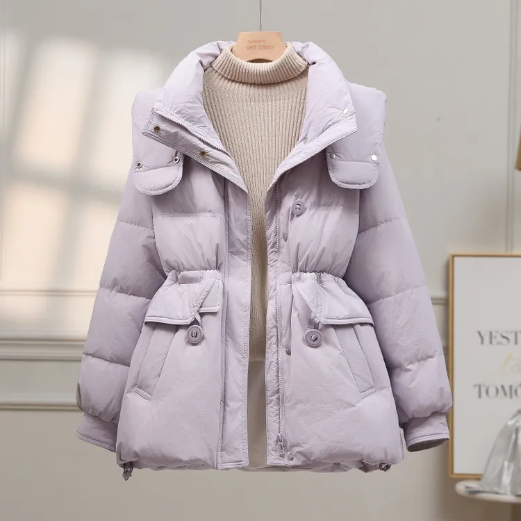 收腰羽绒服女中长款2025年新款韩版冬季加厚白鸭绒小个子修身外套