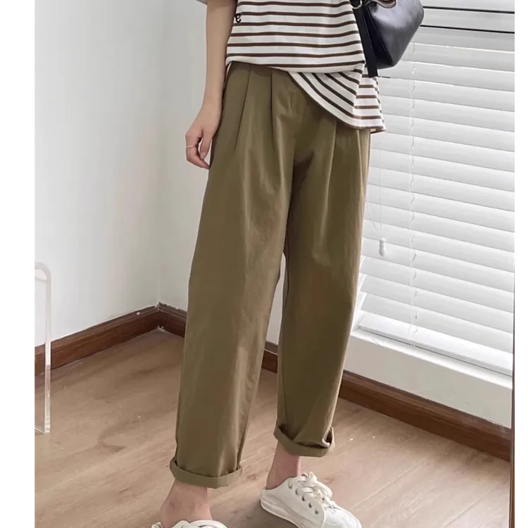 秋冬大码女装休闲裤梨形身材胖妹妹mm宽松阔腿工装翻边哈伦萝卜裤