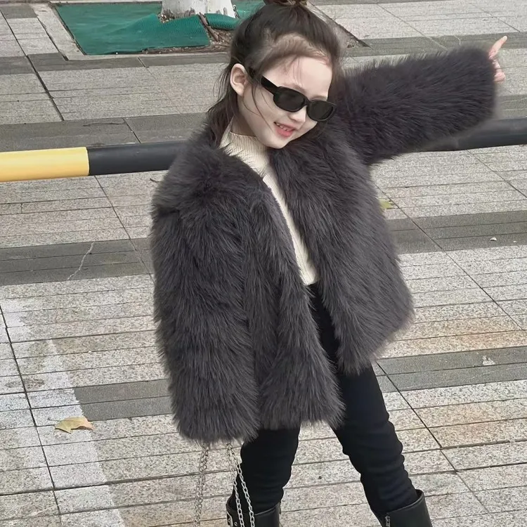 2024冬季新款女童毛毛皮草外套宝宝皮短款加毛加厚洋气大衣