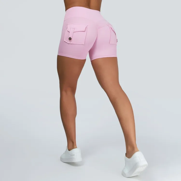 Zioccie/绮旖高腰收腹裸感紧身口袋提臀蜜桃裤瑜伽短裤健身三分裤