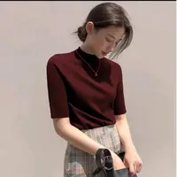 早秋修身显瘦小立领T恤女五分袖百搭洋气纯色打底衫内搭上衣3888