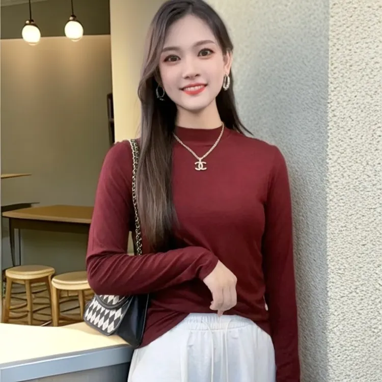 秋冬气质高级感长袖打底衫女内搭基础款显瘦修身圆领T恤上衣3636