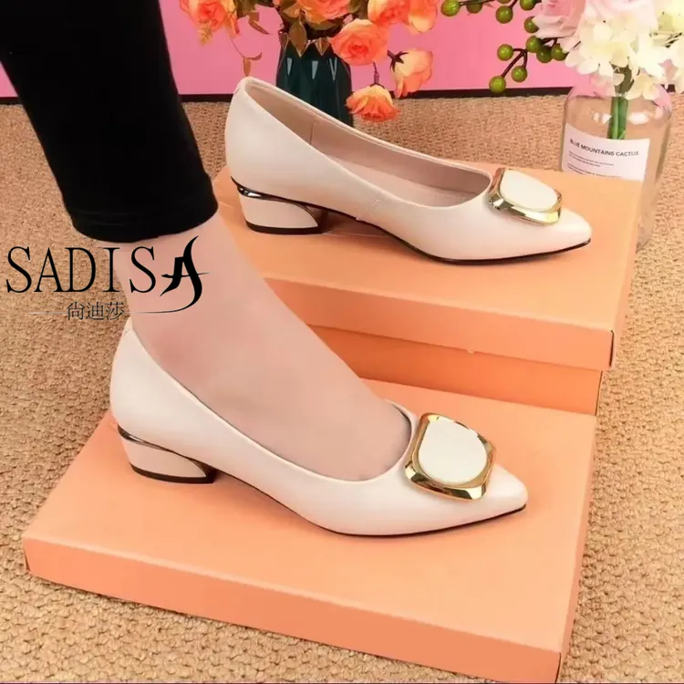 品牌断码新款夏季软底单鞋女中跟粗跟气质皮鞋浅口尖头平底工作鞋