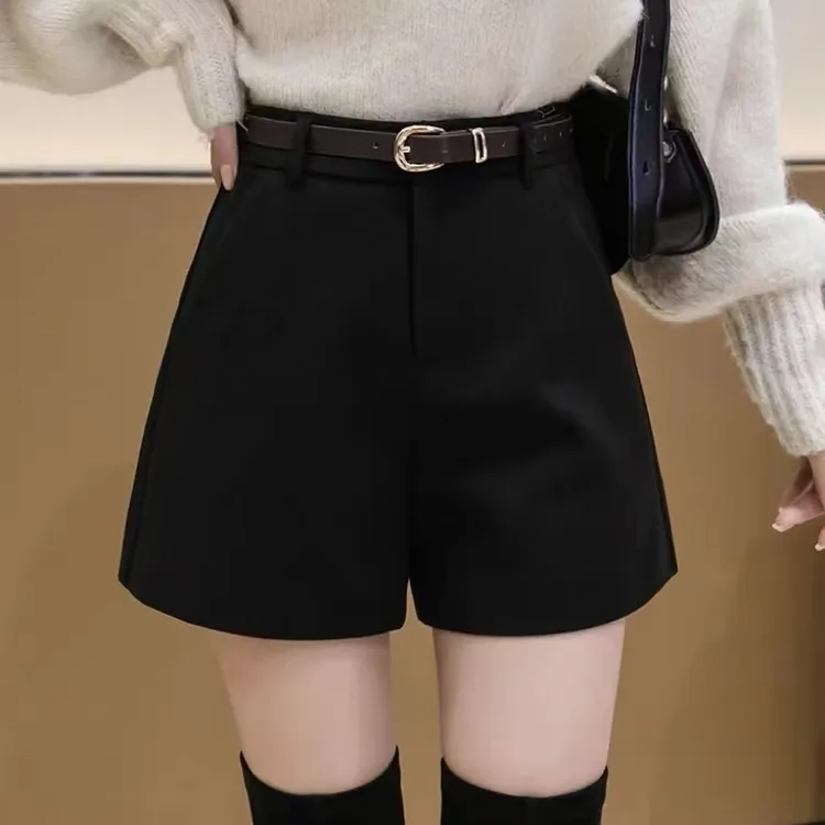 秋冬毛呢短裤女2025新款ins显瘦百搭高腰时尚休闲A字阔腿短裤4512