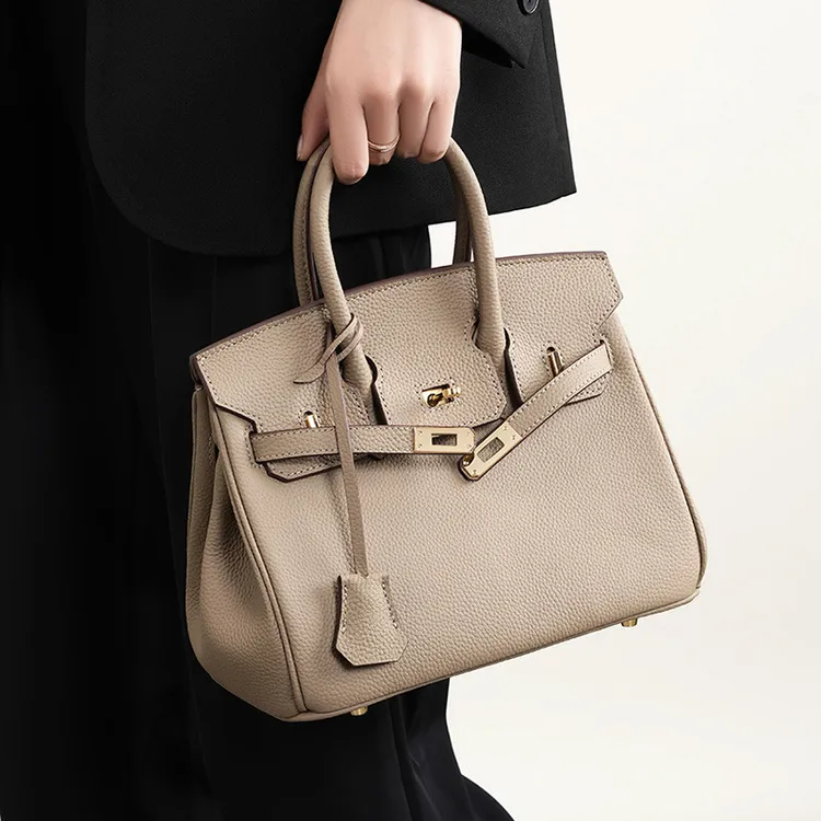 荔枝纹铂金包真皮头层牛皮手提包大容量凯莉包包女2025新款潮时尚