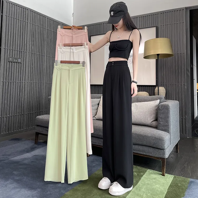 冰丝阔腿裤女2025新款春季薄款高腰显瘦垂感直筒休闲长裤西装裤子