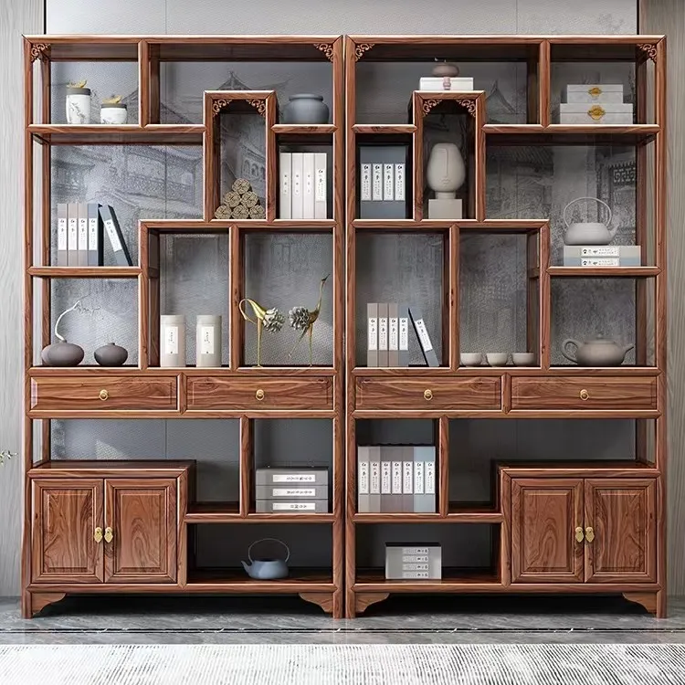 【直播】实木博古架两门两斗置物书架客厅隔断酒柜多宝阁茶具展示架