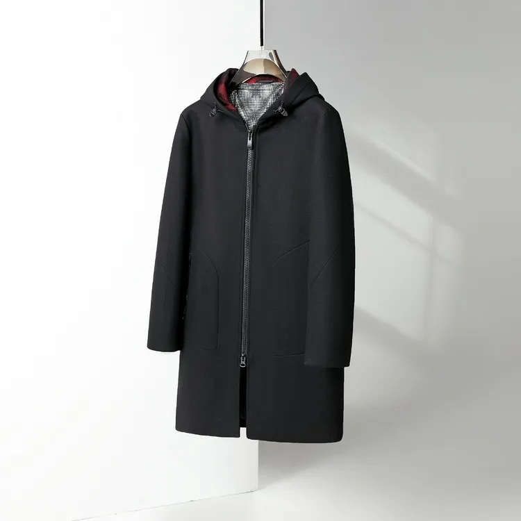 9043男女情侣秋冬新款中长款连帽针织呢大衣加厚冬季商务休闲外套