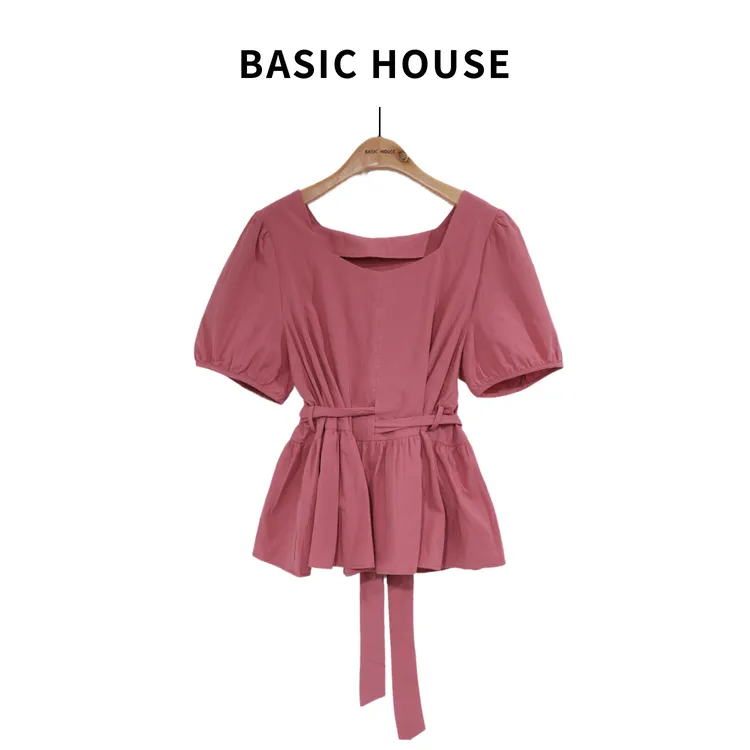 Basic House/百家好时尚方领显瘦气质小众设计感衬衫V592