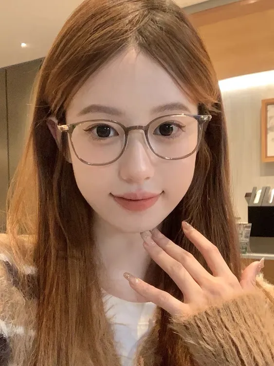 【高智感】冷茶纯钛超轻眼镜长脸高度数显薄近视眼镜素颜防蓝光