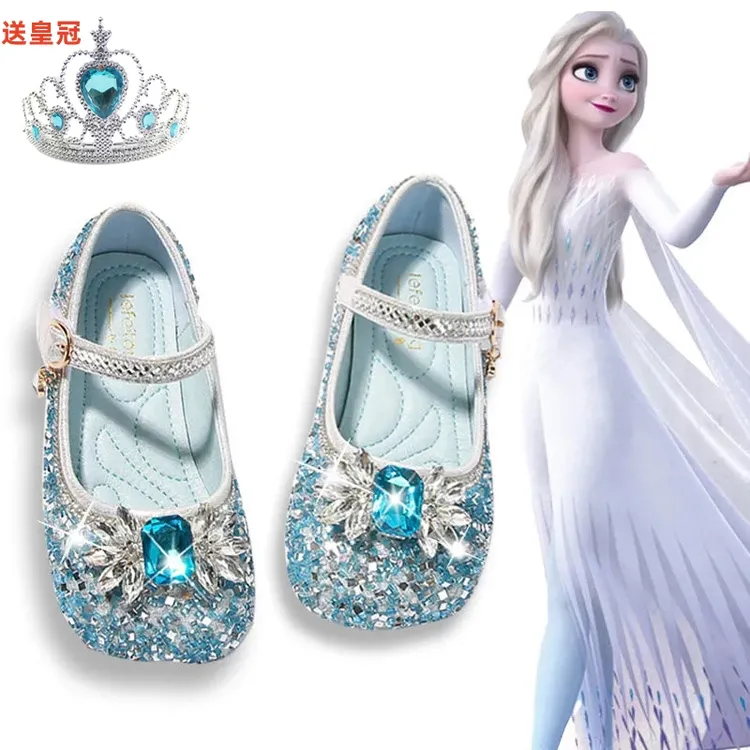 女童爱莎公主鞋儿童水晶皮鞋小中大童软底单鞋小女孩洋气宝宝鞋子