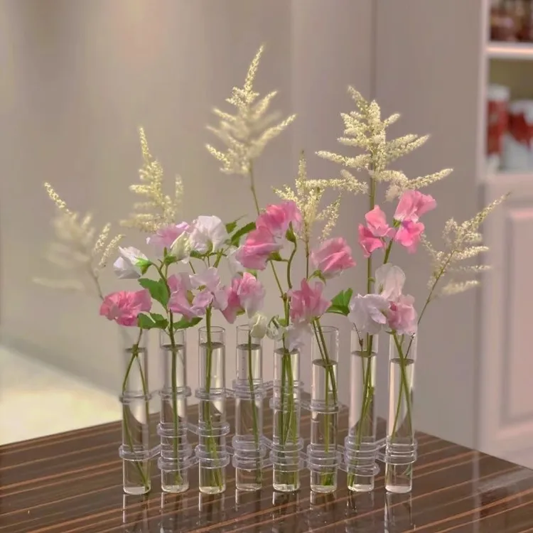 试管花瓶ins玻璃水培一排花瓶客厅摆件透明插花水养家居摆件鲜花