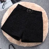 雪尼尔高腰a字短裤女秋冬季新款外穿时尚宽松显瘦阔腿裤宽松短裤