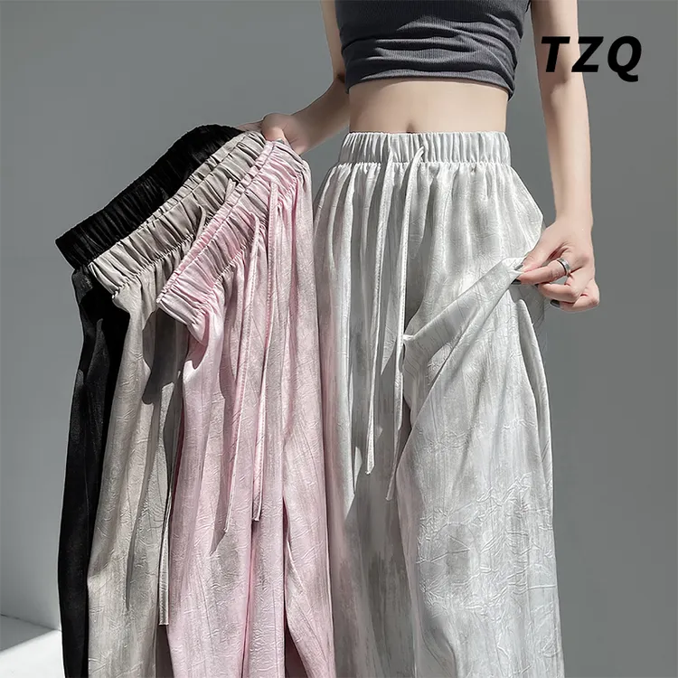 冰丝醋酸缎面裤子女爆款2025秋季厚款小个子高腰扎染休闲阔腿裤子