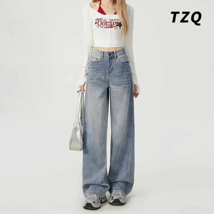 美式复古阔腿牛仔裤女2025秋季新款高腰显瘦垂感直筒裤子TZQ72442