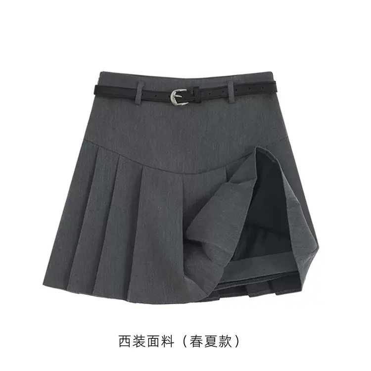 灰色百褶裙短裙女2025新款春夏小个子高腰显瘦a字百搭半身裙秋冬