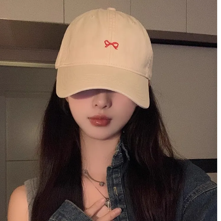 蝴蝶结刺绣鸭舌帽女2024新款韩版ins风简约百搭软顶棒球帽显脸小