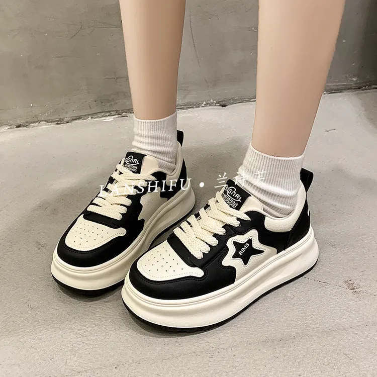 ☆兰诗芙★星星板鞋2025年春季新款熊猫鞋厚底休闲百搭女鞋休闲鞋