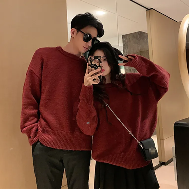 结婚领证情侣装秋冬季新款套头慵懒风红色喜庆百搭男女款爱心毛衣