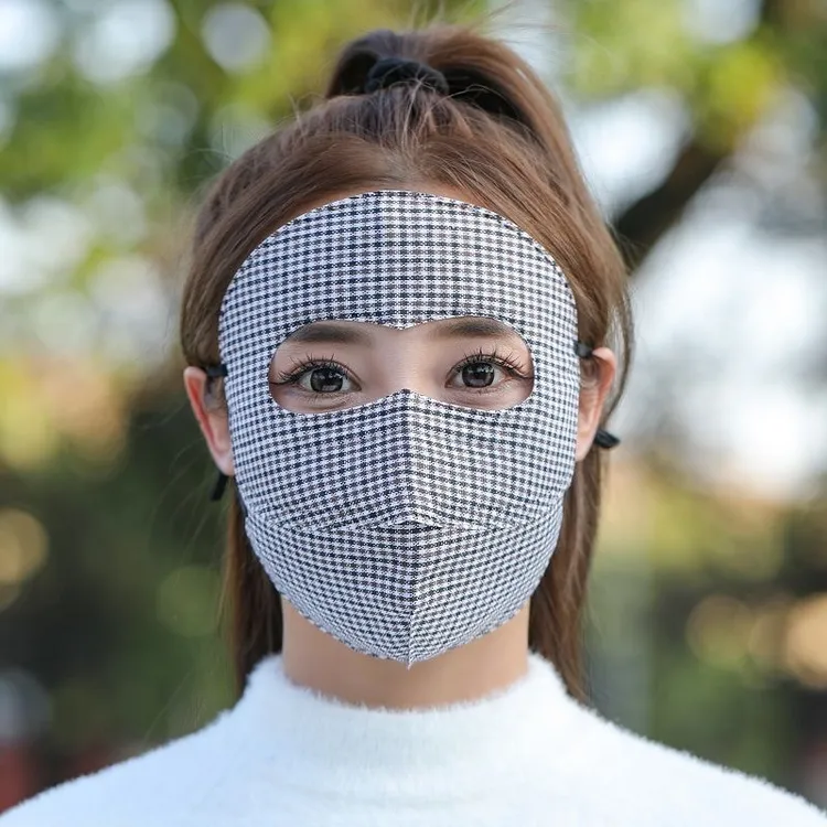 格子款全面防风护脸面罩骑行保暖防尘面罩纯棉