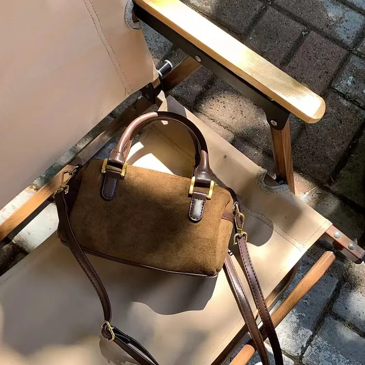 韩版春夏新款复古绒面百搭单肩斜跨小包包枕头包波士顿手提女包潮