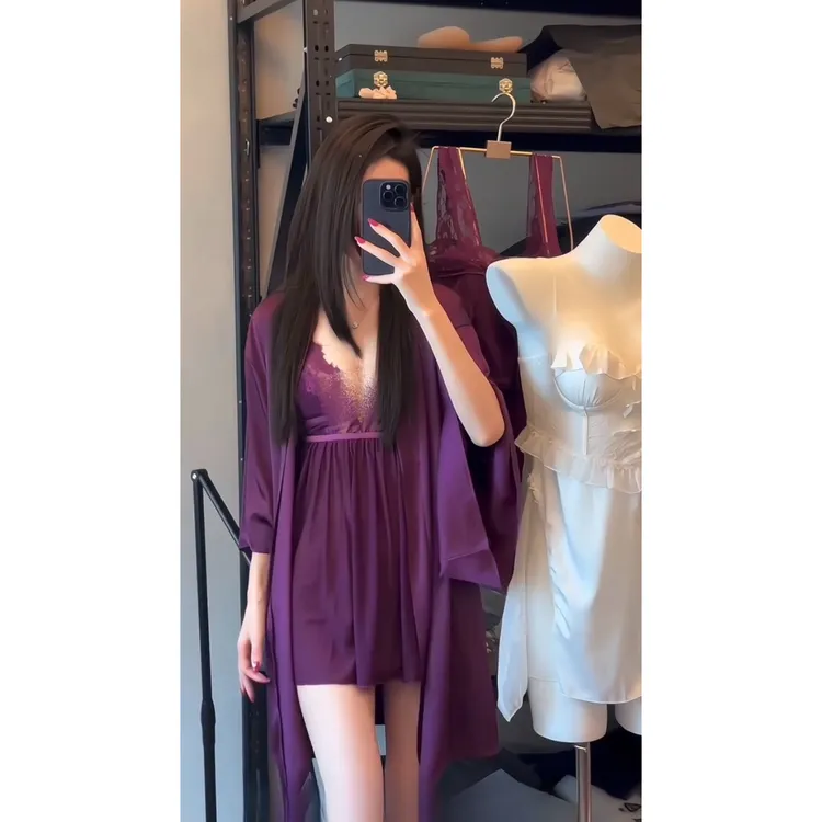 Xunmi/浔觅润丝 深紫色蕾丝睡衣性感女纯欲风吊带紫睡裙-EG-8486