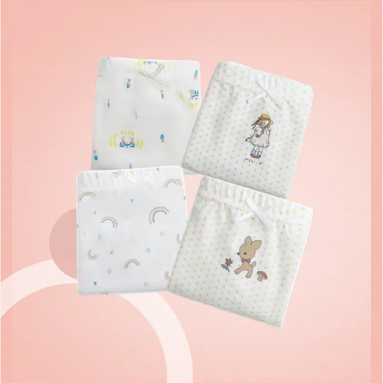 儿童内裤女童柔软婴儿透气印花男童四角裤夏季女童内穿平角短裤