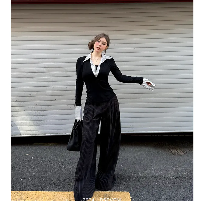 黑泽玄七“安妮霍尔suit”秋冬高智显瘦通勤长袖上衣直筒裤子套装女