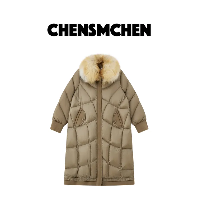 CHENSMCHEN 进口狐狸毛领羽绒服女冬季中长款90白鹅绒服C24Y009YQ