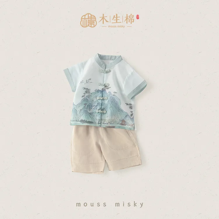 【新款中式】短袖短裤夏季薄款男宝宝中式盘扣两件套装外出周岁礼服