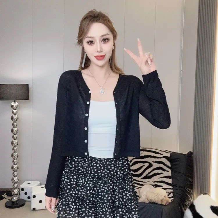 小披肩针织开衫亚麻长袖薄款女短款宽松外搭显瘦新款防晒罩衫外套