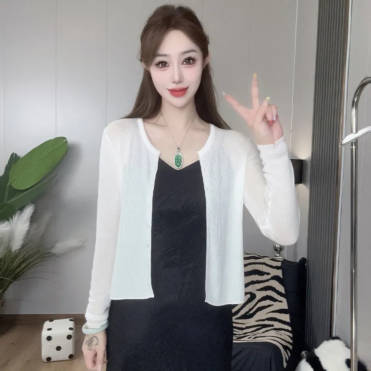 莱赛尔天丝针织开衫女2025新款夏季外搭宽松防晒薄款空调罩衫上衣