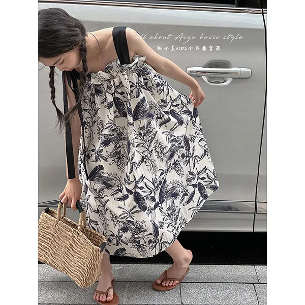 K24147韩国童装女童水墨画吊带裙儿童夏连衣裙2025无袖背心裙子薄