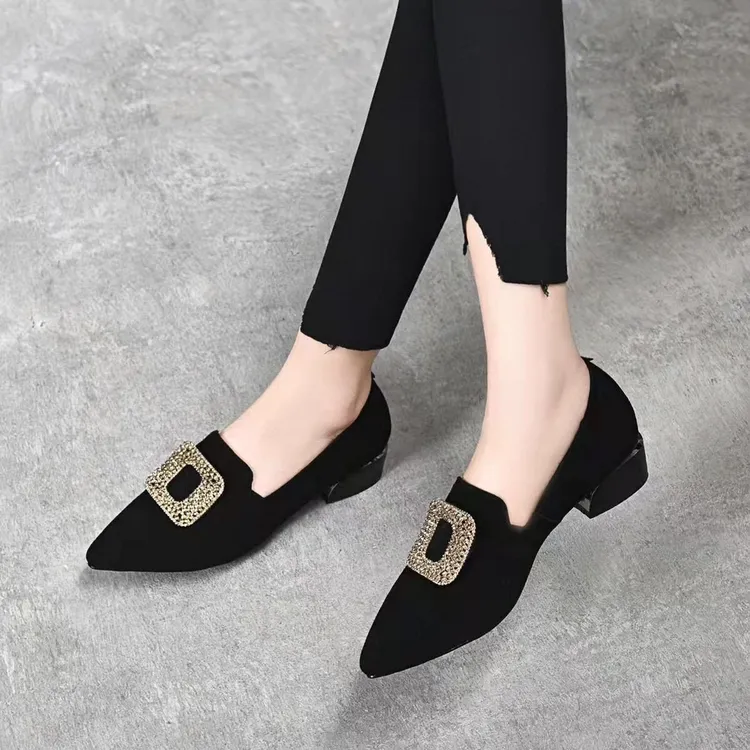 羊皮软面透气单鞋女2023年秋季深口皮鞋粗跟软底百搭不磨脚妈妈鞋