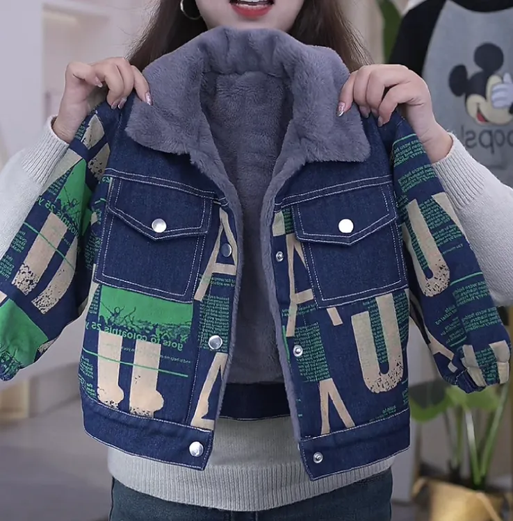 男童加绒牛仔外套韩版儿童洋气加厚夹克上衣小童秋冬装宝宝潮衣服