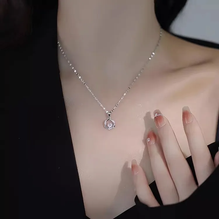 坠链均足银 纯银项链女生款时尚精致刻字锁骨链轻奢礼物送女朋友 