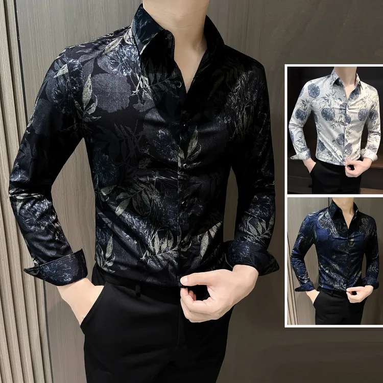 男士长袖花衬衫2025新款爆款帅气潮流男装高贵上档次修身男款衬衣