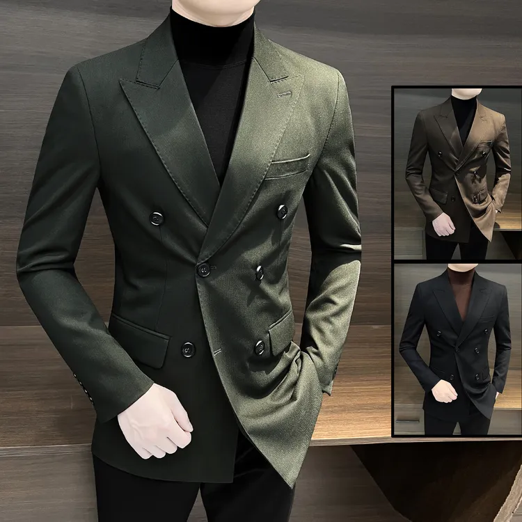 双排扣男士西装外套英伦雅痞男装戗驳领商务休闲痞帅西服单件上衣