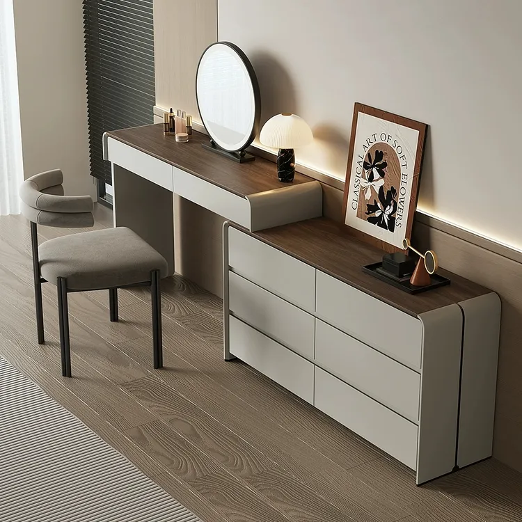 实木梳妆台收纳斗柜一体轻奢高级感主卧室简约现代2024新款化妆桌