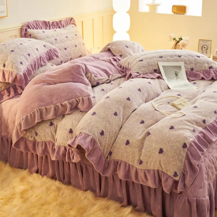 韩版牛奶绒床盖四件套保暖双面绒被套夹棉加厚床单三件套床品套件